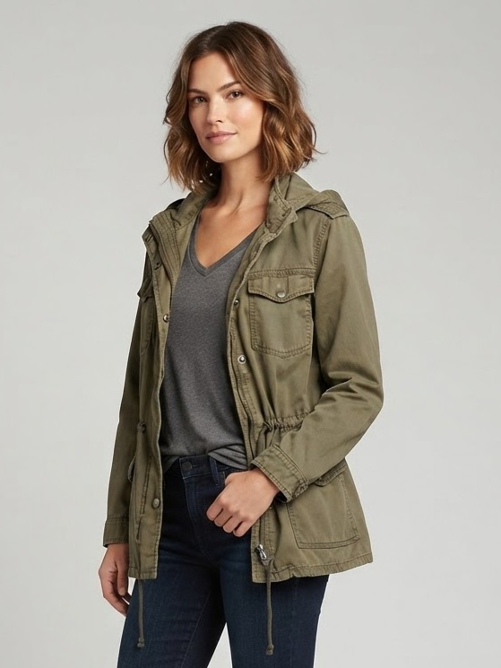Talula (Aritzia) Olive Green Utility Anorak Jacket with Hood M
